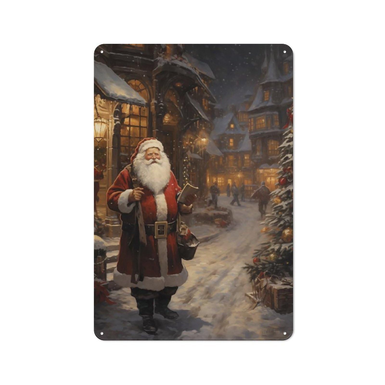 Junmoney Retro Vintage Santa Claus Rustic Metal Plaque 30X20cm For Lounge Or Reading Corner, For Home Office, Studio And Craft Room Walls