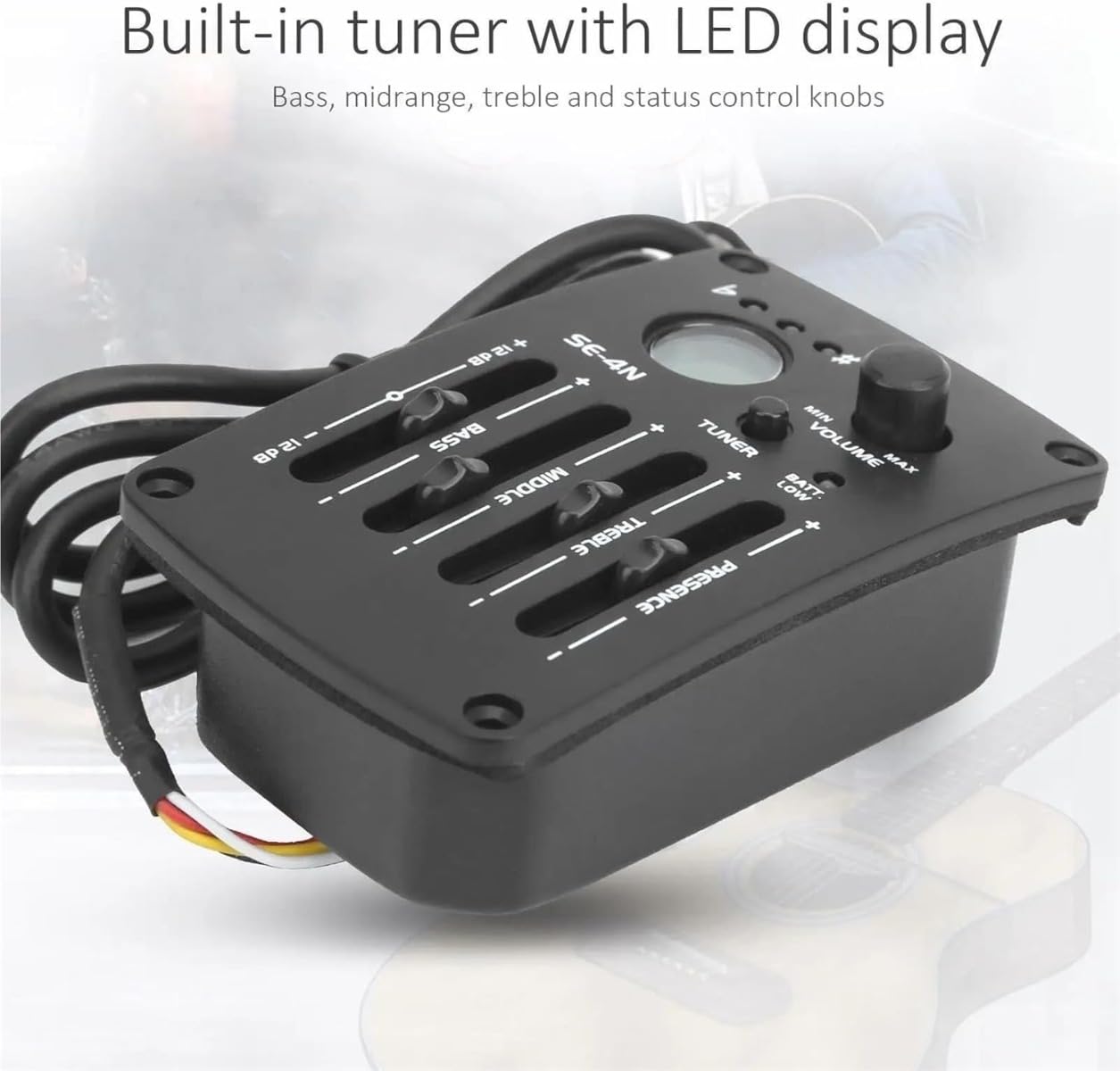 4 Band Equalizer Digital Tuner Pickup, 4-Band EQ Equalizer Preamp Acoustic Guitar Pickup with LCD Display for Acoustic Guitar