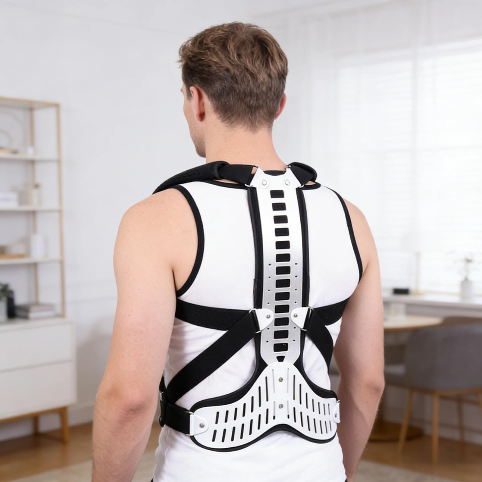 Corrector de postura con soporte de columna vertebral para adultos, soporte de espalda ajustable, ayuda con la cifosis y la espalda encorvada, transpirable, evita el encorvamiento