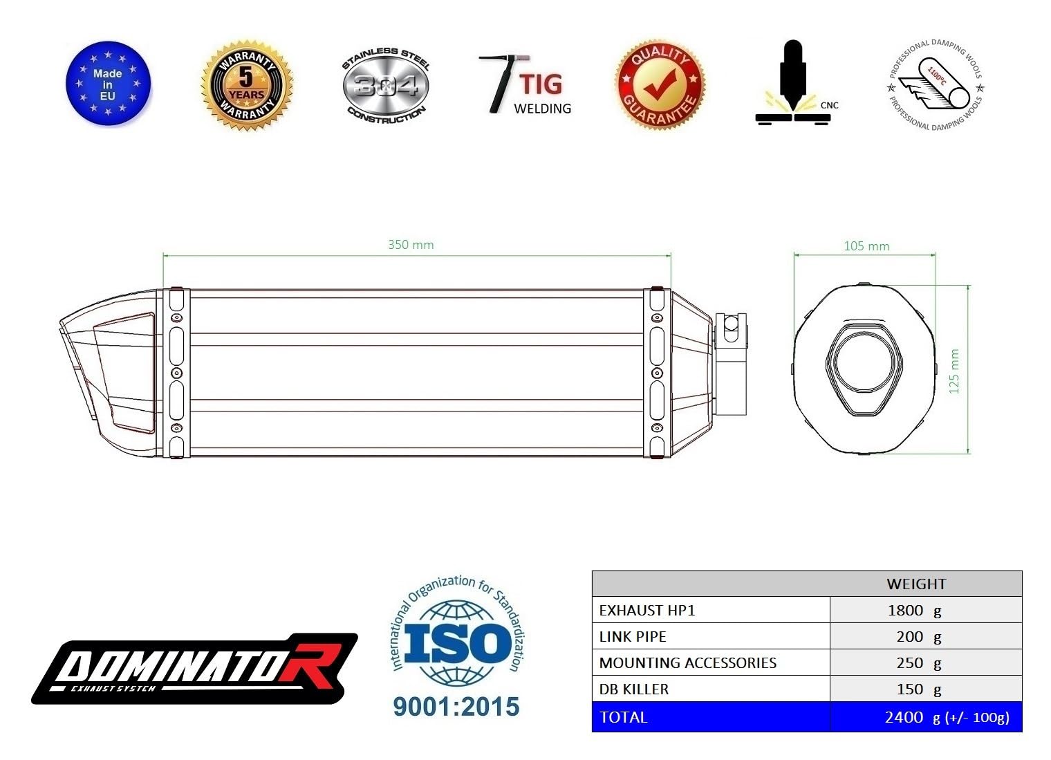 DOMINATOR Silenciador Escape HP1 compatible con R1150GS