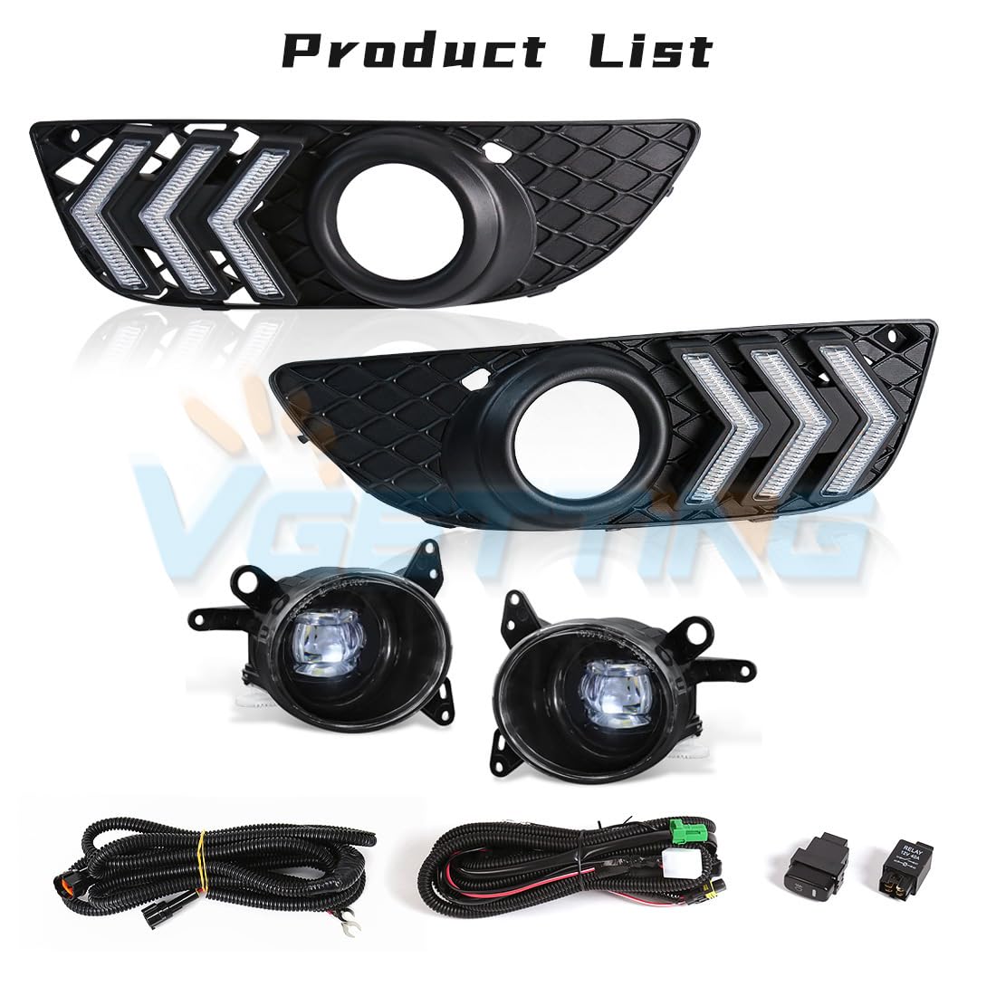 VGETTING Tri-Colors Daytime Running Lights For Mitsubishi Lancer 2008-2014 Driving Light with LED White Fog Lamps