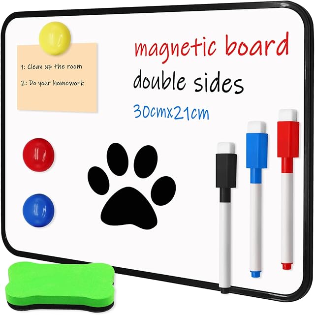 Double Sided Whiteboard for Kids, Wieat A4 Magnetic Whiteboard Set, Small Dry Erase Board with Pens, Dry Eraser and Magnetic Piece, Wipe Board for Children or School, Home, Office, Remote Learning
