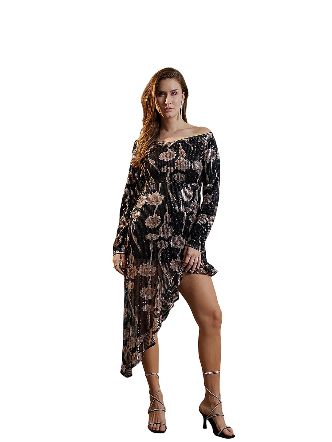 Athena Lifestyle Women and Girls Polyester Sheath Off-Shoulder Embellished Midi Length Long Sleeves Black Party Dress Athena Lifestyle Women and Girls Polyester Sheath Off-Shoulder Embellished Midi Length Long Sleeves Black Party Dress