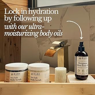 Bare Botanics Coconut Coffee Body Scrub 24oz | Made in Madison, WI | All Natural Sea Salt Exfoliator w/Skin Loving Moisturizers | Vegan & Cruelty Free | Gift Ready Packaging w/a Cute Wooden Spoon