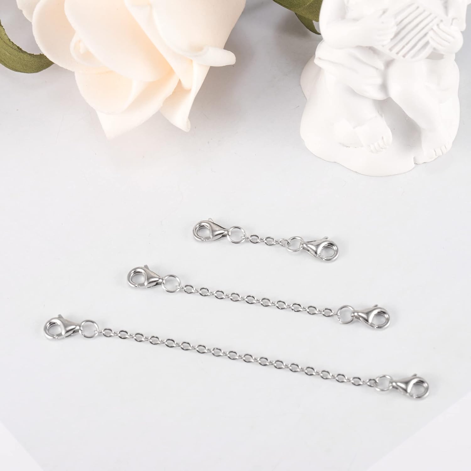 3 Pcs 925 Sterling Silver Necklace Extenders Gold Plated Durable Strong Removable Necklace Bracelet Anklet Extension Chain Extenders for Jewelry Making 1 2 3 Inch - Image 6