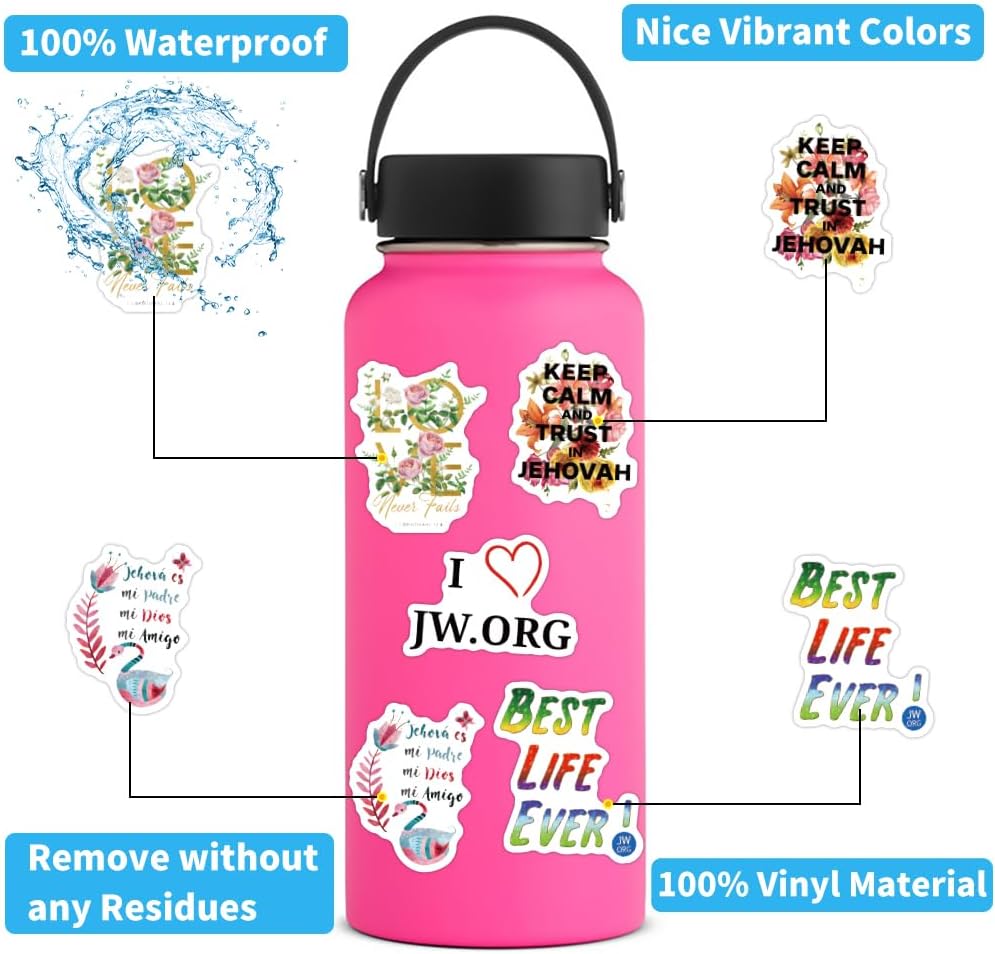 120Pcs JW.ORG Stickers Pack, Aesthetic Vinyl Waterproof Bible Sticker Decals for Water Bottle,Laptop,Phone,Skateboard,Scrapbooking,Bumper for Fans for Party Supply