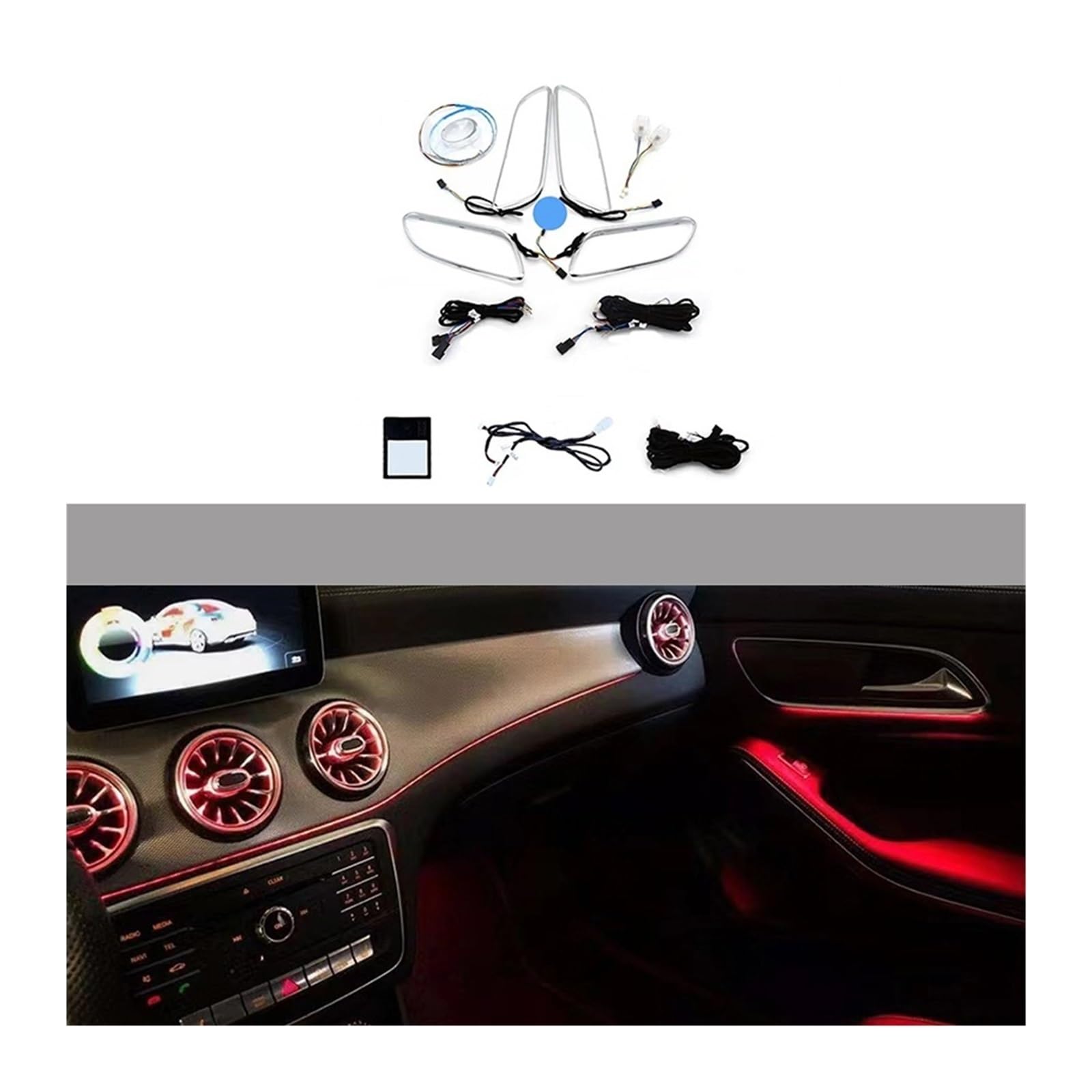 XCZPRKMXY 12-color Colorful Atmosphere Light Four Door Contour Light Footwell Light Compatible With Mercedes-Benz A-Class W176 2012 2013-2018
