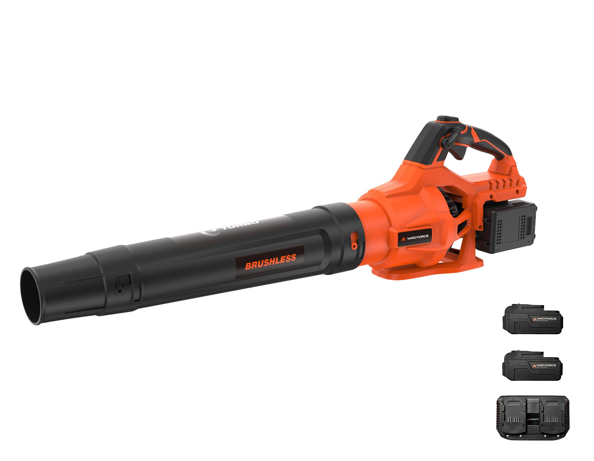 Yard Force 40V Cordless Leaf Blower, Brushless Motor, 162km/h Speed, Boost-X Function, Two 20V 4.0Ah Lithium-Ion Batteries, Extendable Nozzle