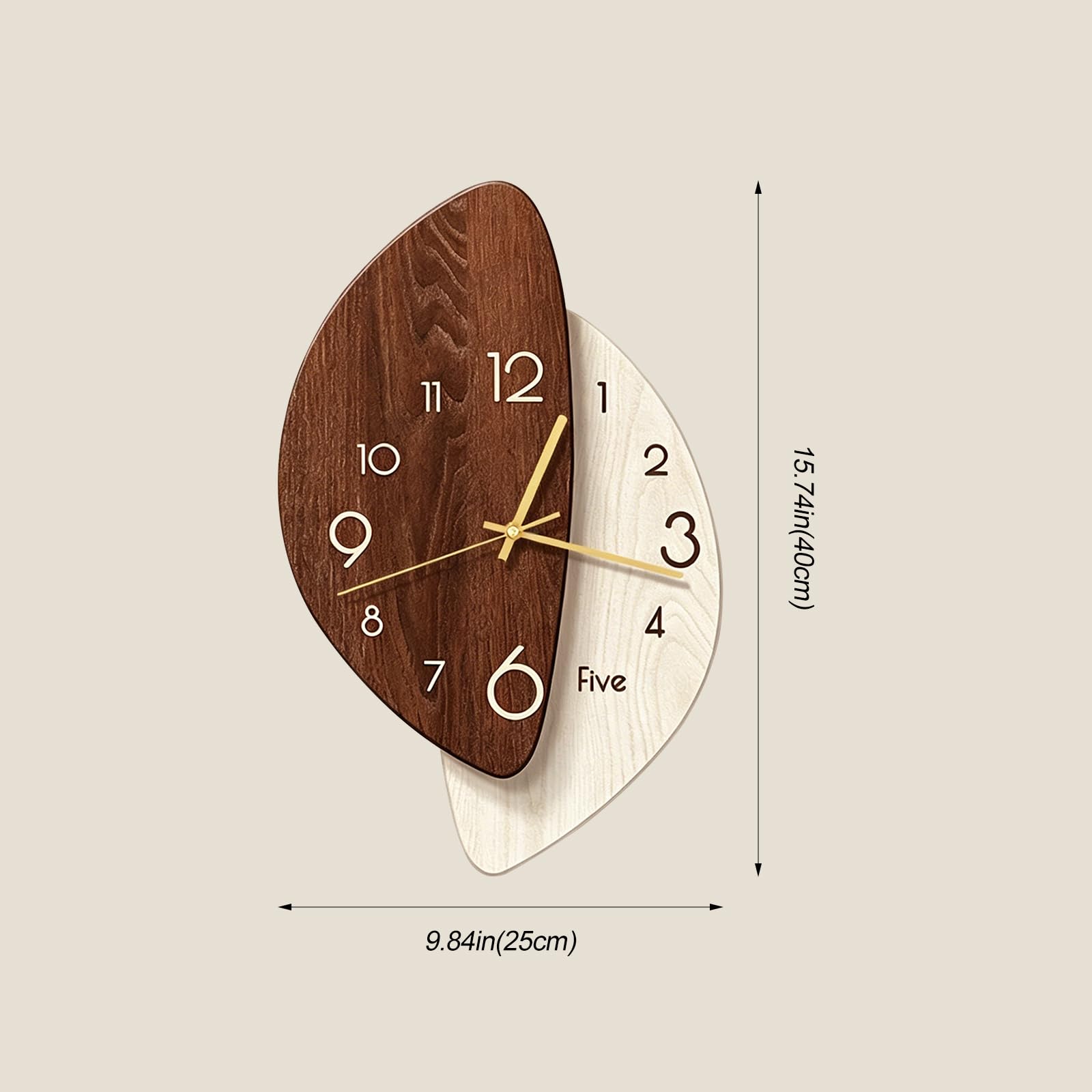 Ergocar Reloj De Pared con Diseño Artístico Moderno Vetas Madera Irregulares En Dos Capas Acabado Mate 3D Batería Larga Duración Silencioso e Impermeable