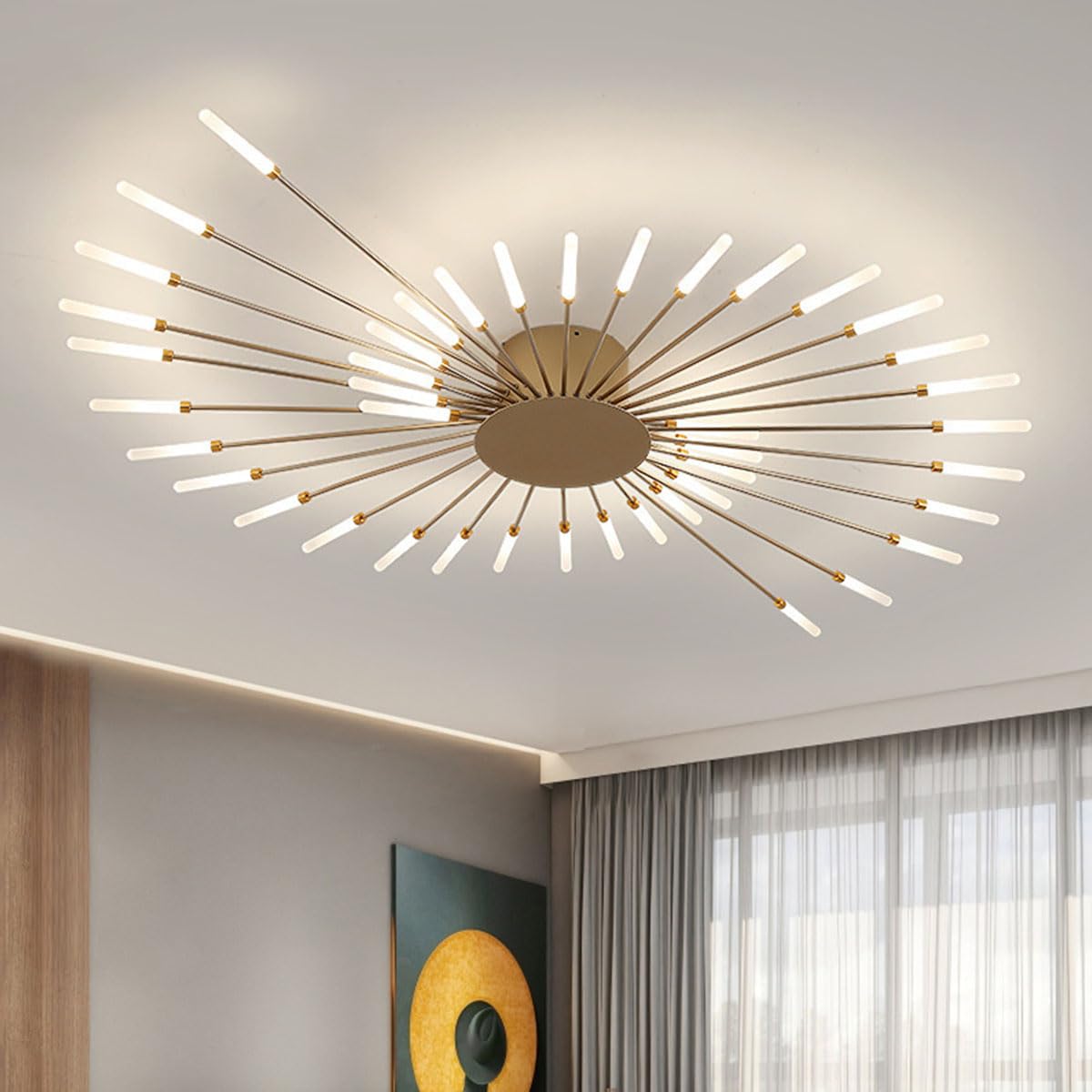 SYAXVOM Aleaty Modern Dimmable Ceiling Light 42 Heads Recessed Chandelier Acrylic Lampshade Fireworks Style 3000-6000K Ideal for Dining Room Bedroom Living (Gold Finish)