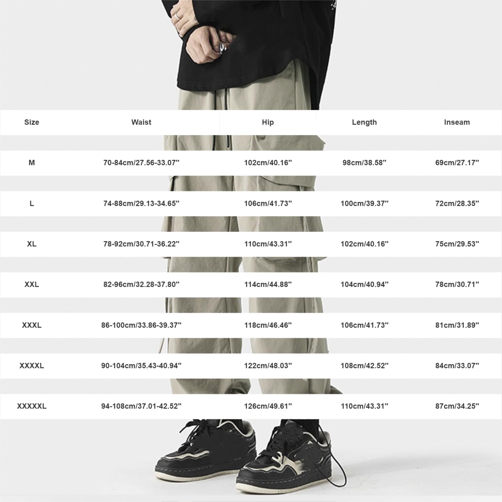 Generisch Pantalones cargo para hombre: pantalones de trabajo con cordón para exteriores con puños, pantalones de ocio, ropa urbana, pantalones de paracaídas, ligeros, pantalones funcionales