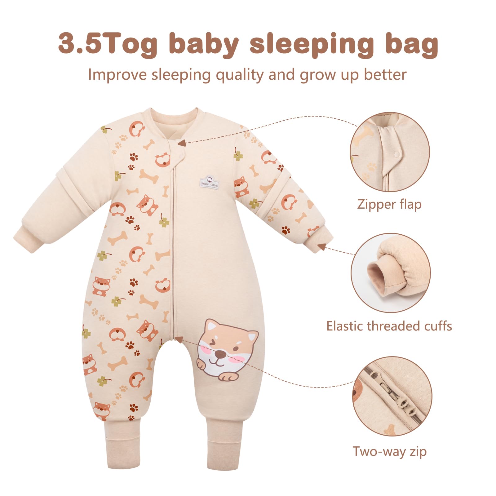 MIKAFEN Baby Sleeping Bag with Feet 3.5 tog Winter, Kid Winter Sleeping Bag with Legs,4-5 years Puppy - Image 3
