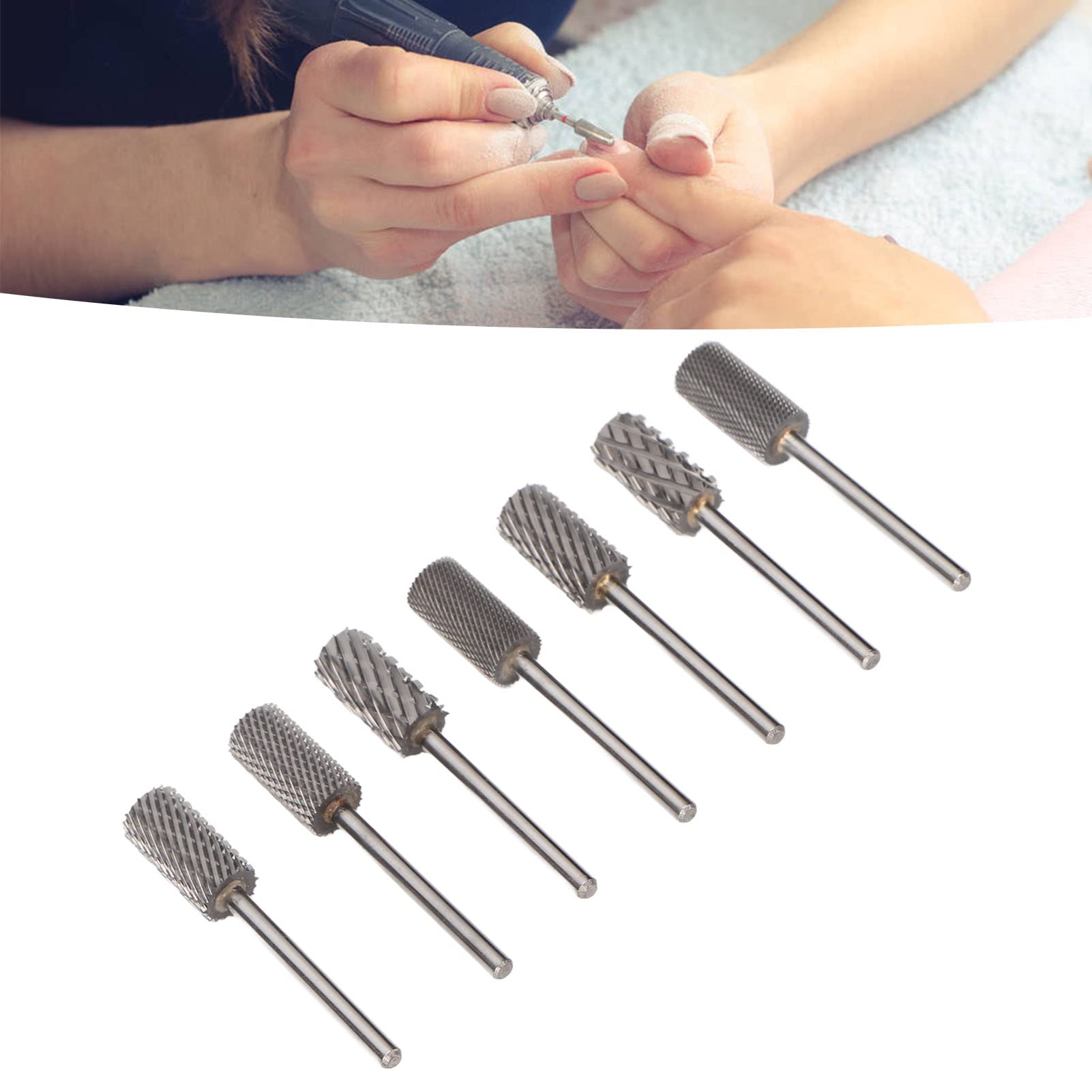 Set di Punte da Trapano da 7 Pezzi, Set di Punte da Trapano Per Unghie al Tungsteno, Punta da Trapano Per Lima Per Unghie a Cilindro, Punte Portatili Professionali Per La Rimozione del Gel Per Unghie