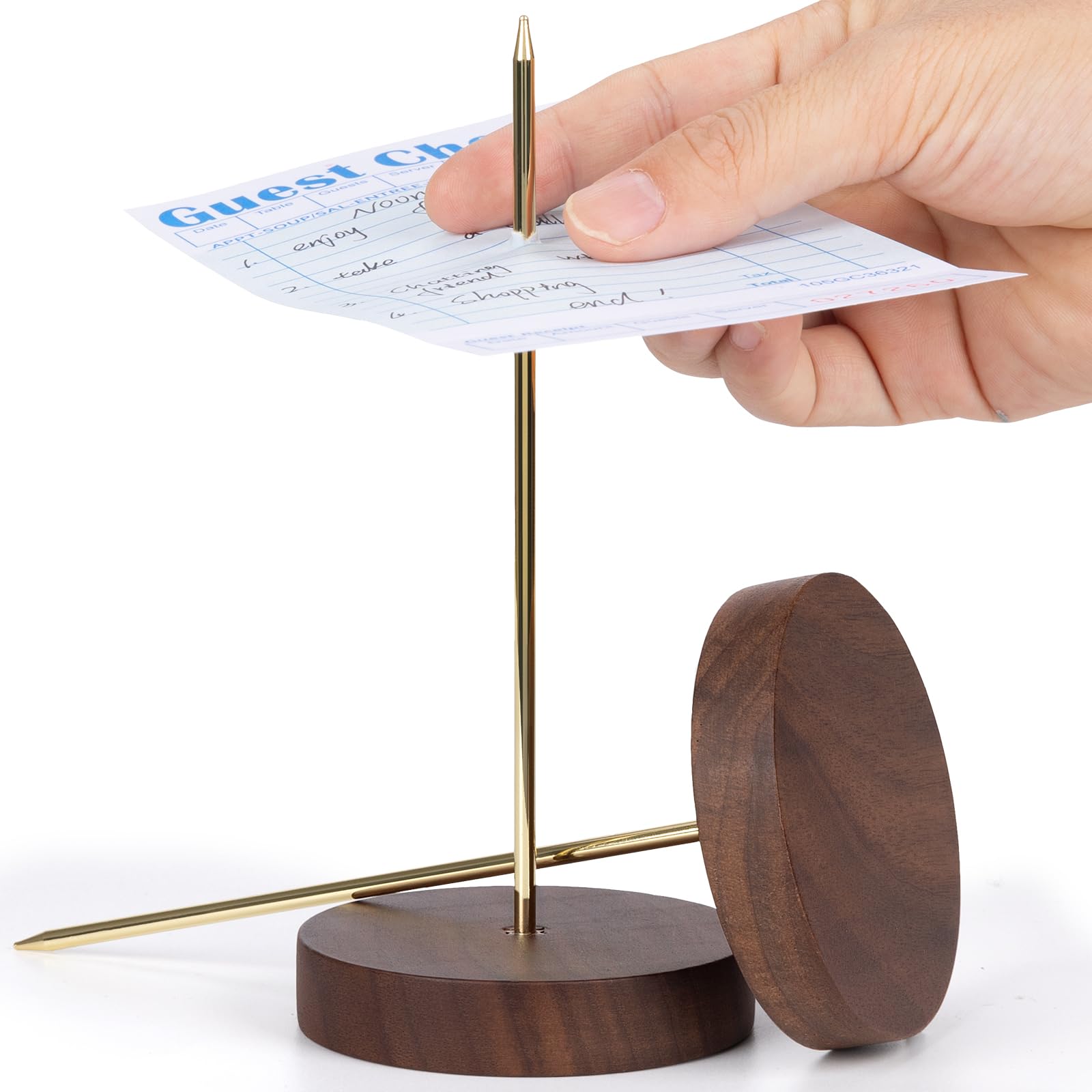 Soporte de recibos para restaurante – 2 tenedores de recibos con base de madera resistente, eje de comprobación para cocina y oficina