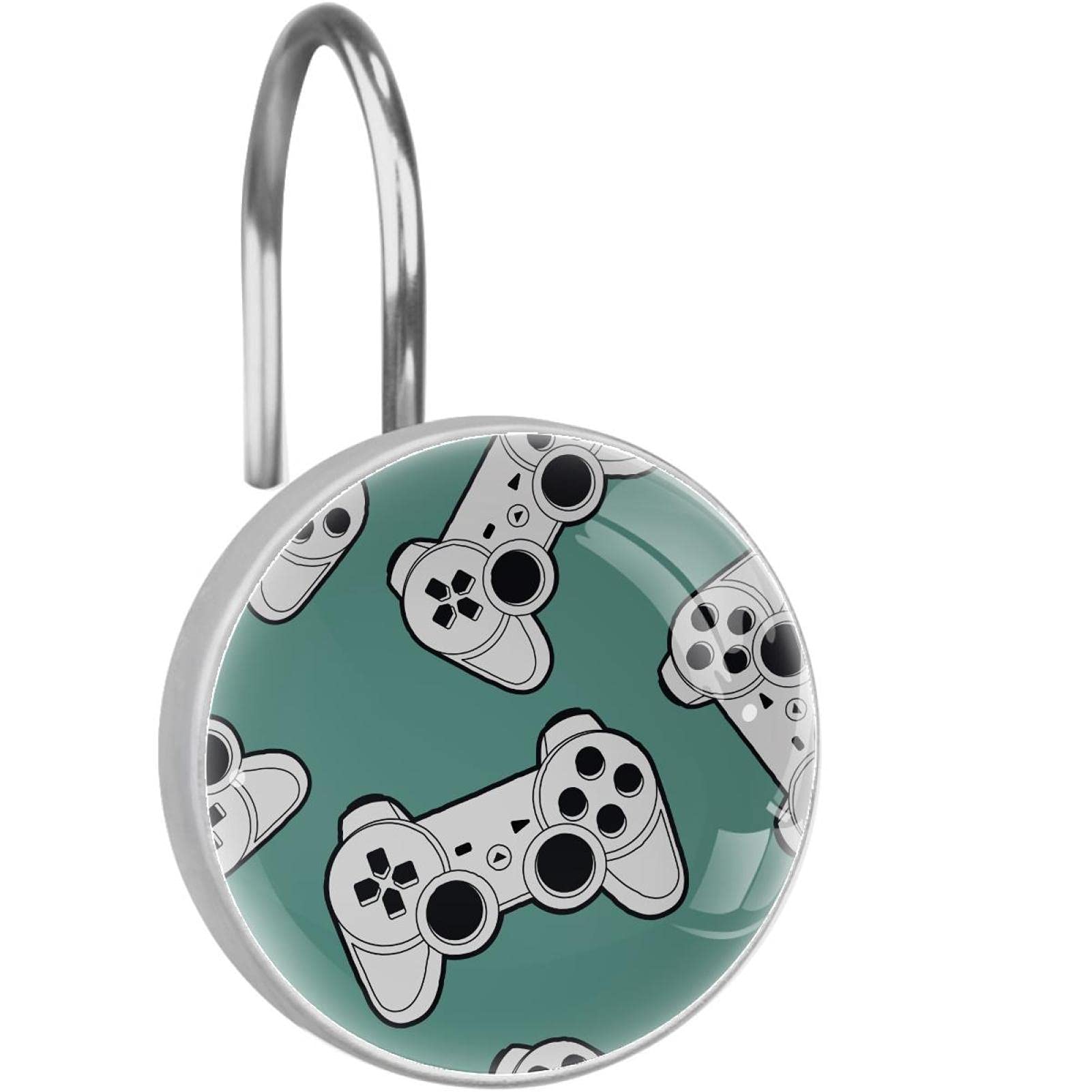 Crochets de douche en acier inoxydable pour rideau : lot de 12 anneaux pendentif joystick