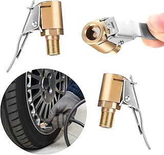 Cobee Tire Air Chuck with Clip Adapter, 2 Pcs Heavy Duty Brass Locking Tire Air Chuck Tire Inflator Compressor Pump Connect No Leakage Tire Chucks for Wheel Brass Locking Tire(8mm)