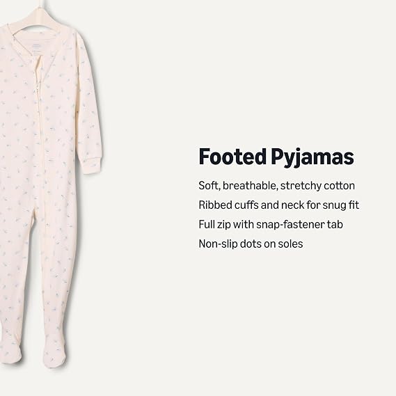 Amazon Essentials x Sofia Grainge Unisex Toddlers and Babies' Snug-Fit Cotton Footed Pyjamas, Pack of 2