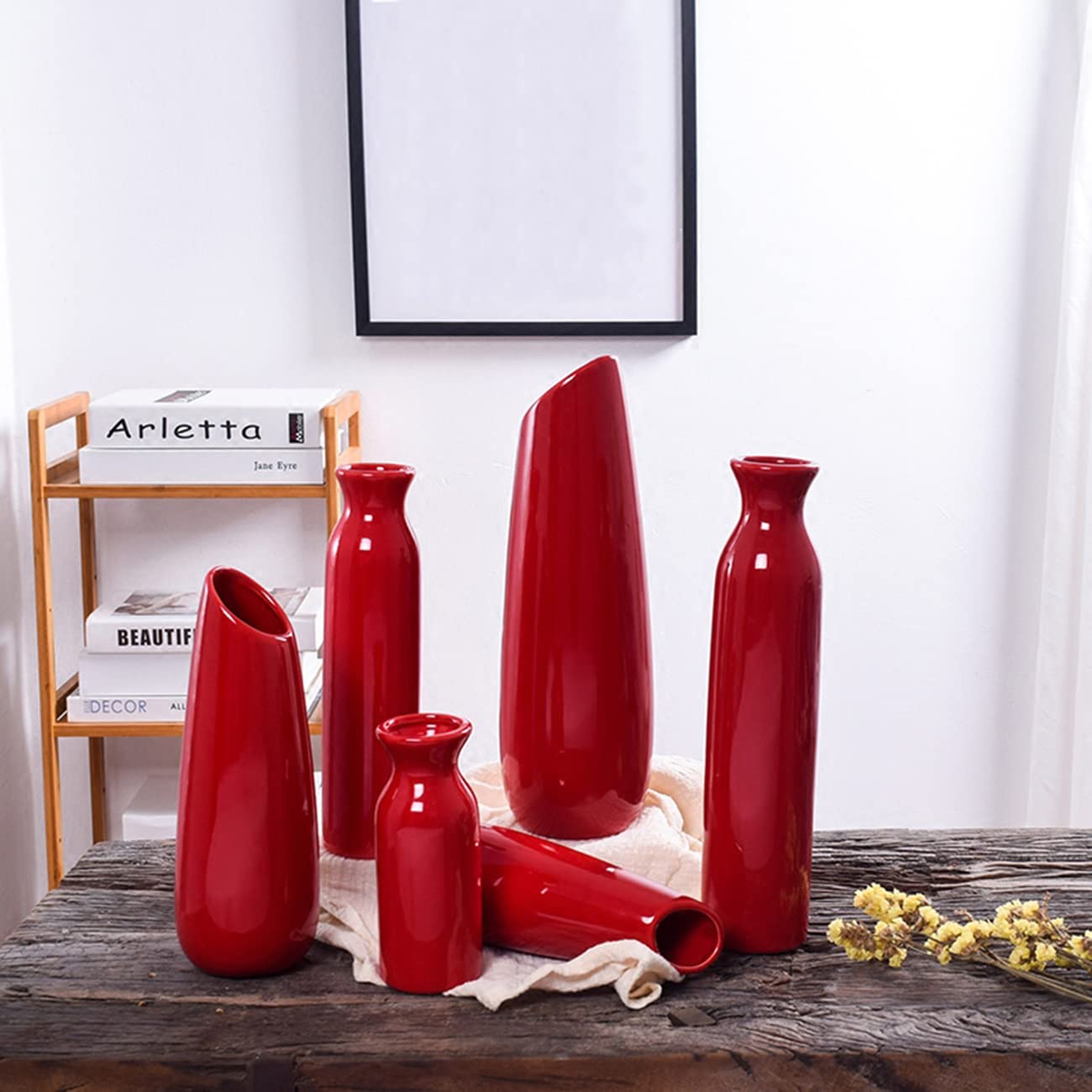 北欧 ガラス製 フラワーベース 23.5cm レッド 赤 花瓶