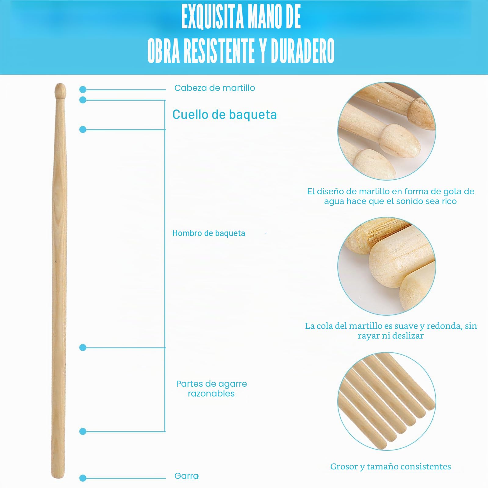 5A 12 pares de baquetas de arce 5A, baquetas clásicas antimoho con forma de cabeza ovalada, para adultos, niños y principiantes, para tambores electrónicos de jazz