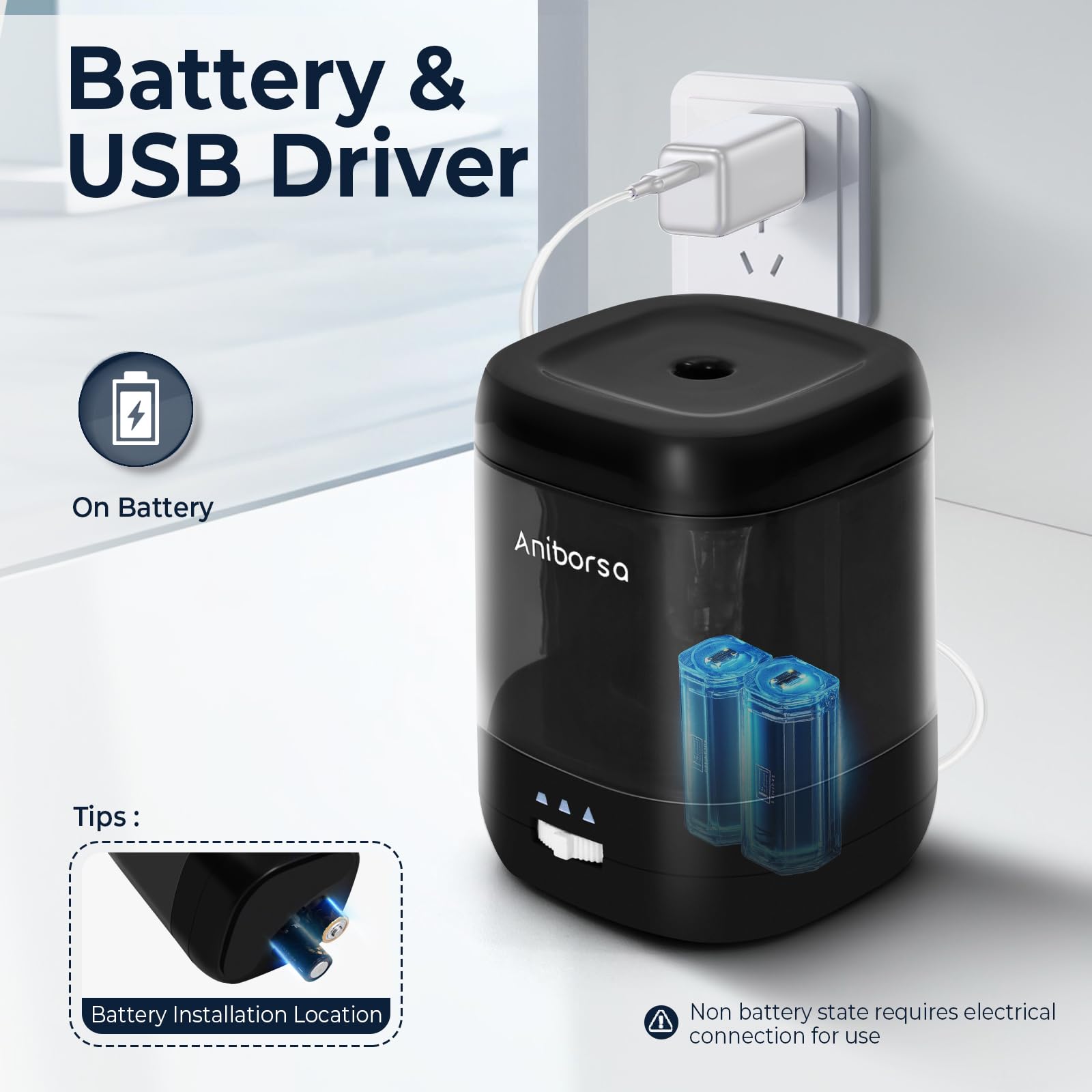 Elektryczna temperówka do ołówków, zasilana przez USB i baterie, regulowane stalówki, automatyczna temperówka dla dzieci, klasy, szkoły, domu, biura, czarna