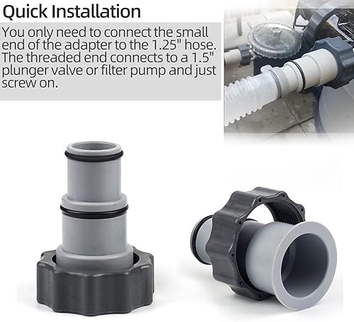 Miniatura 6 de Adaptador de manguera de piscina A con collar para bomba de conexión roscada Intex, convierte mangueras de 1.5 y 1.25 pulgadas (paquete de 2)