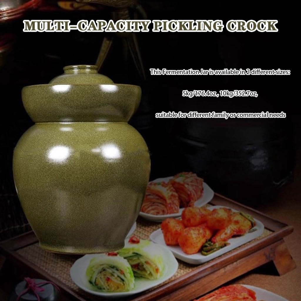 Antique Sealed Fermentation Jar, High Temperature Fired Kaolin Pickle Jar, Traditional Water Seal Design, Grain Storage Container(5kg/176.4oz)