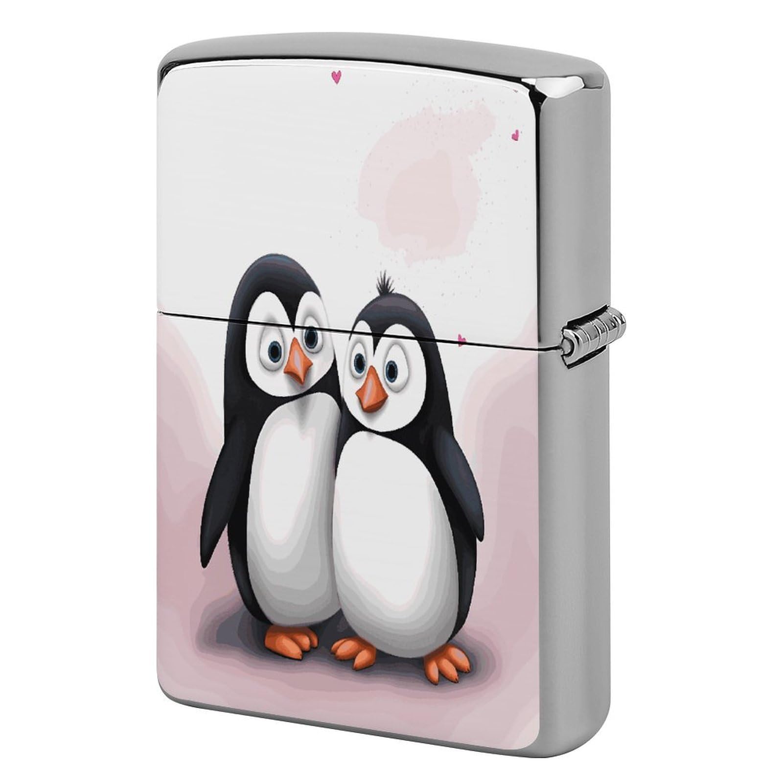 Btcowzrv Style I Love Penguins Metal Lighter Case Sleeve Cover Holder