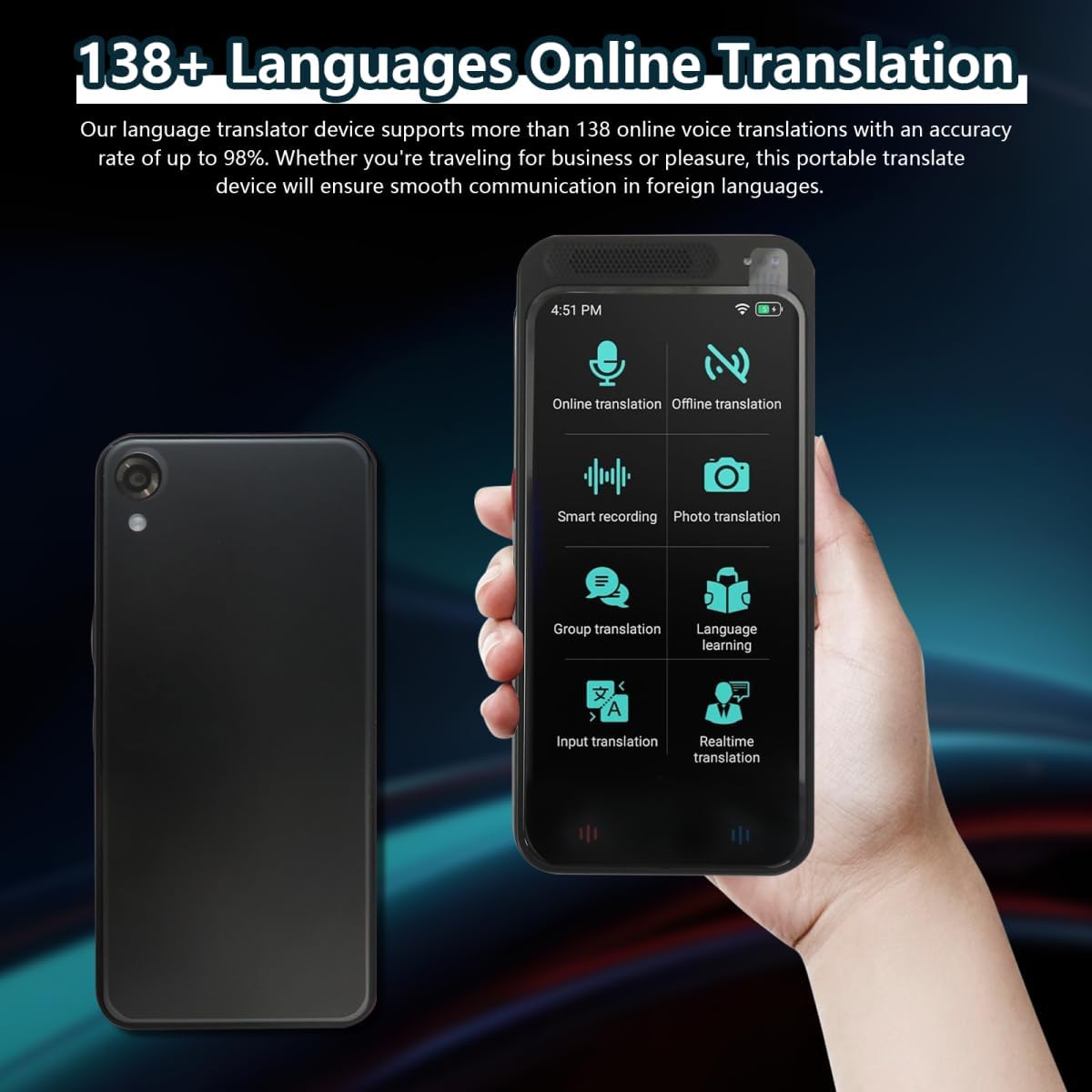 Language Translator Device for Business Learning Travel, Two-Way Language Translator in 138 Languages, No WiFi Needed, Standy 240H