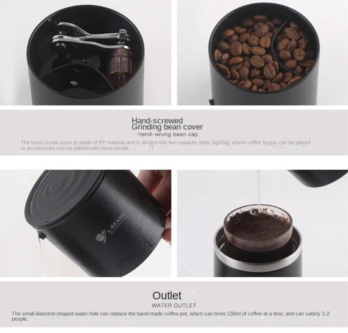 Cafetera Francesa Taza de molienda café 4 en 1 Cafetera Multifuncional Molinillo Granos Manual Café(Black)
