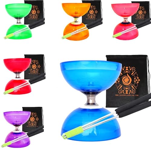 Ensemble de diabolo à triple roulement à quartz avec baguettes en aluminium en métal, corde de diabolo et sac de transport en cascade (bleu avec baguettes argentées)