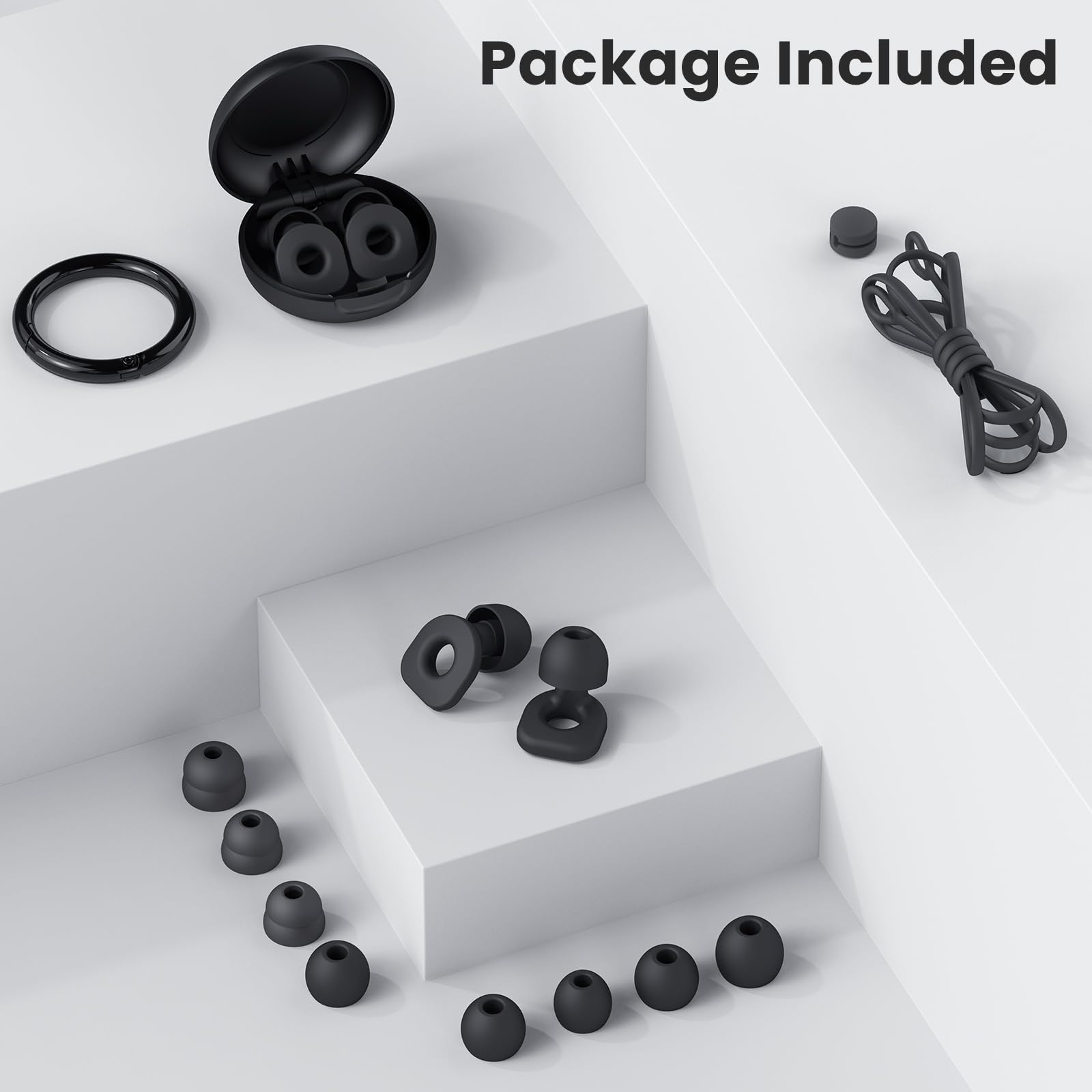 2 pares de tapones para los oídos, tapones reutilizables de protección auditiva con 8 pares de almohadillas y un cable conector, tapones suaves para los oídos para reducción de ruido,