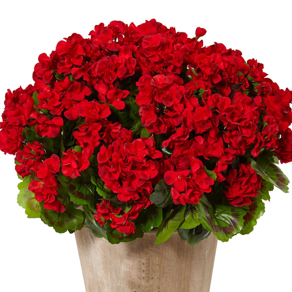 WAIFOMEI 24 Bunches Artificial Geranium Silk Flower Bush Red 19 Inches Faux Geranium Flowers Plant for Outdoor Planter Home Patio Garden Decoration