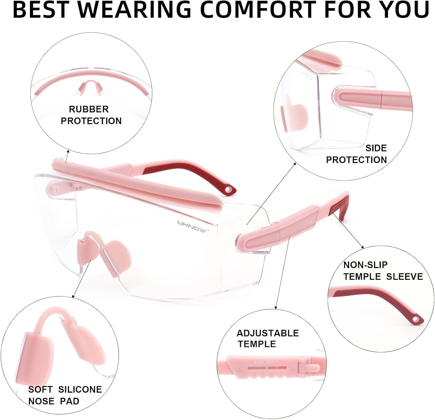 UKNOW Safety Goggles Over Glasses, Anti Fog Safety Glasses with Clear Wraparound Lens, ANSI Z87.1 Protective Eyewear - Image 5