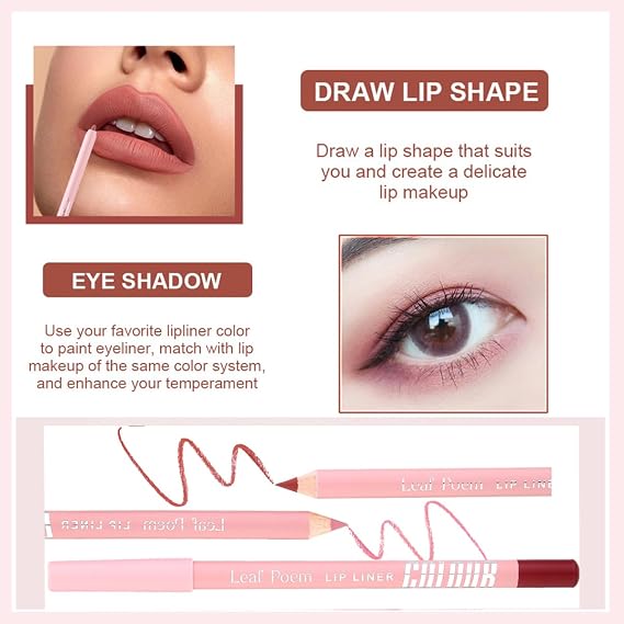 Matte Pink Lip Liner Set,Professional Makeup Slim Lipstick Pen,12Pcs Long-Lasting Smooth and Smudge-proof Slim Lip Pencils for Women