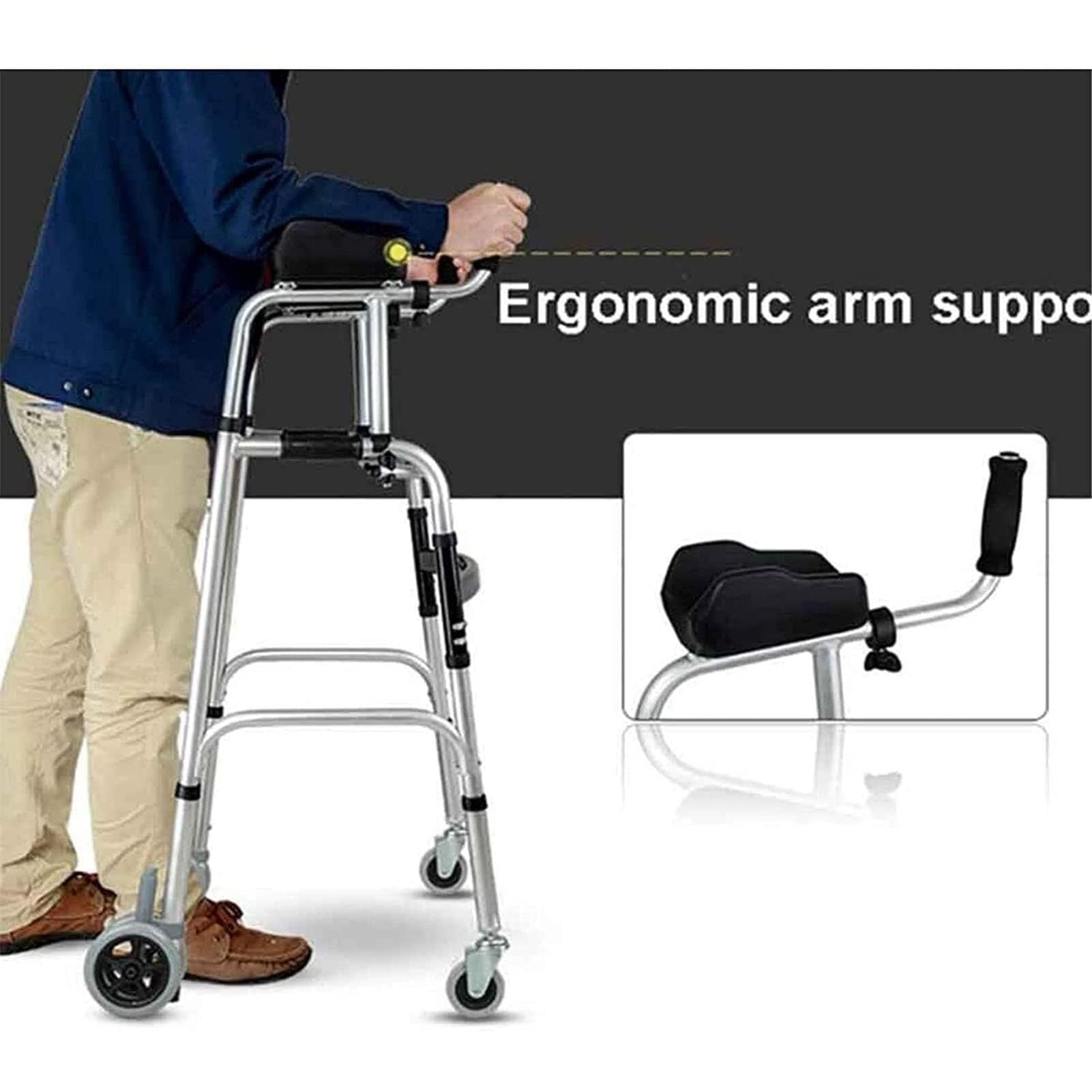Rollator Walker, chodzik dla seniorów i dorosłych, chodzik z podpórką pod podłokietnik, regulowana wysokość