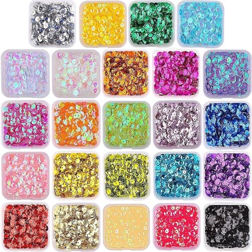 SULOLI Loose Sequins 22500pcs 4MM Bulk Loose Sequins 24 Colors Round Embroidery Sequins for Crafts Sequins with Holes for DIY