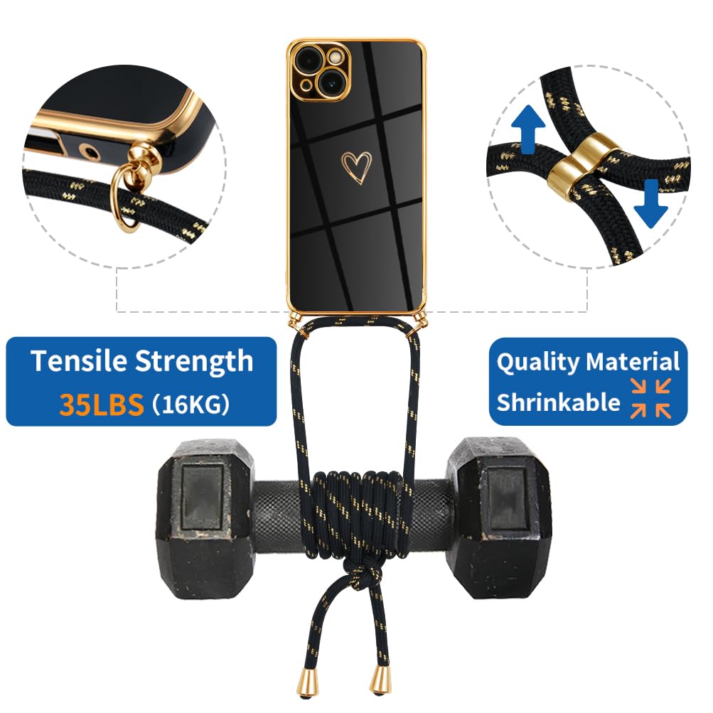 Handykette Für IPhone 14 Mit Silikon-Hülle & Band – Verstellbar, Robust & Stylisch In Schwarz-Gold