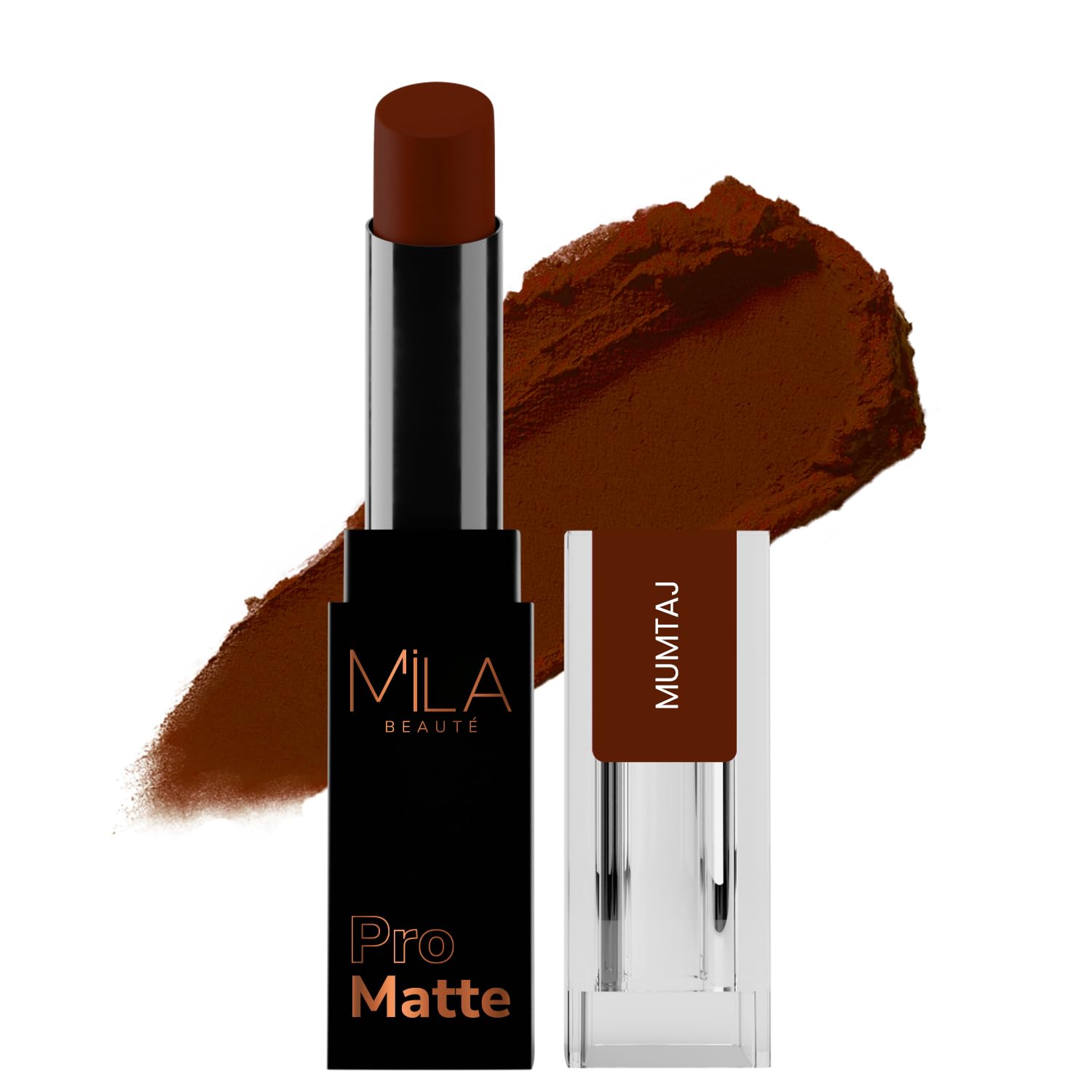 Mila Beauté Pro Matte Lipstick | Highly Pigmented & Long lasting | Semi Matte Finish | Light Weight Lipstick | Single Swipe Application | Luxurious Lip Color | Shade – (Mumtaj, 4.2g) Mila Beauté Pro Matte Lipstick | Highly Pigmented & Long lasting | Semi Matte Finish | Light Weight Lipstick | Single Swipe Application | Luxurious Lip Color | Shade – (Mumtaj, 4.2g)