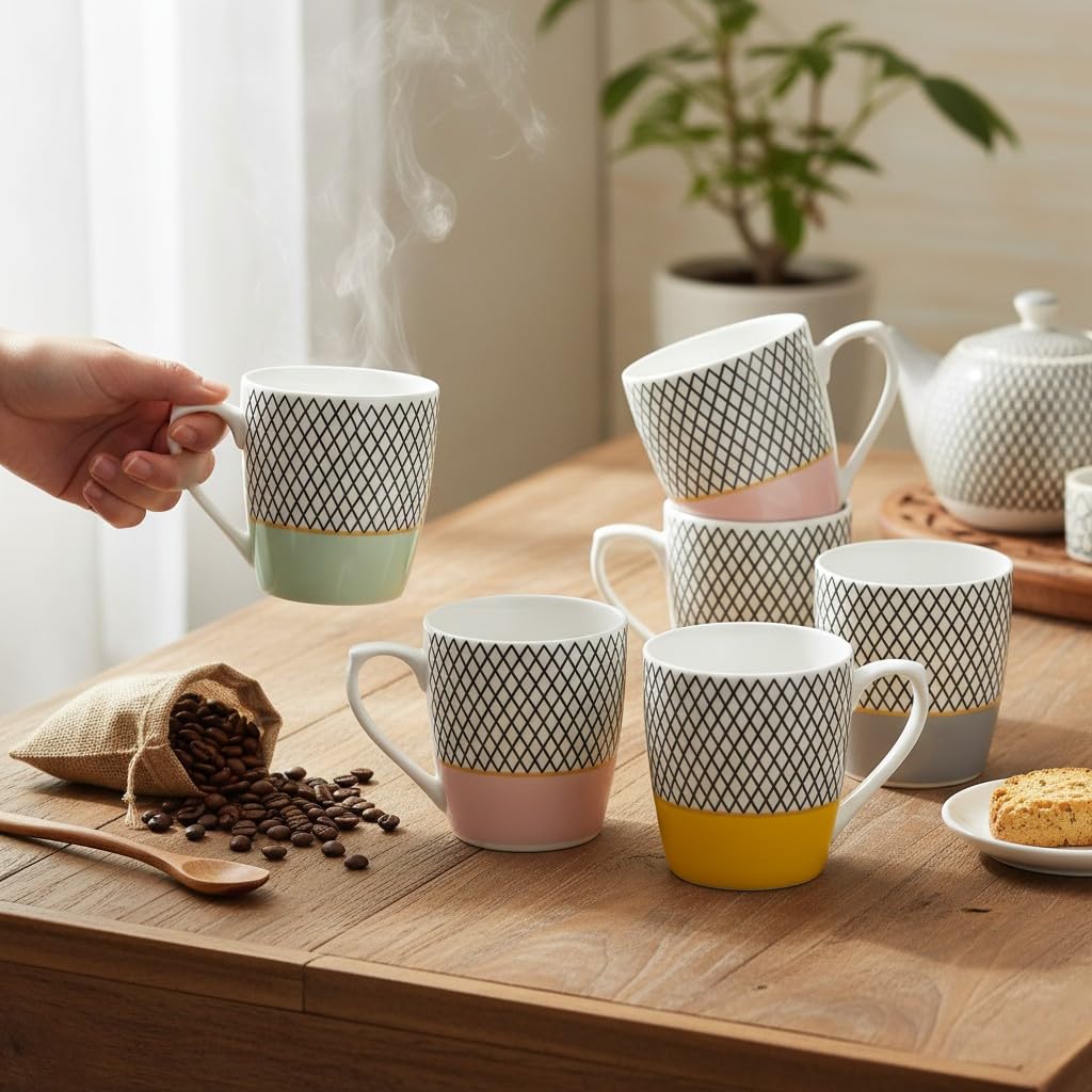 Femora Handcrafted Ceramic Coffee & Tea Cup Set of 6, 160 ML, Multicolor