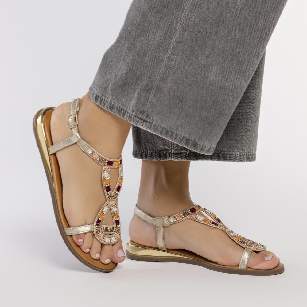 Sandalias Doradas con Piedras Multicolor para Mujer MULION