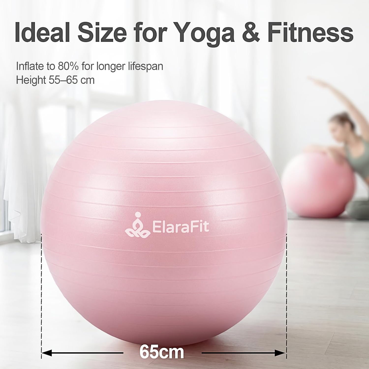 Anti Burst Large Exercise Ball for Yoga Non Slip Pilates Ball with Pump 550 lbs Capacity for Pregnancy, Fitness Size L 23 to 26 inches, About 58 to 65cm