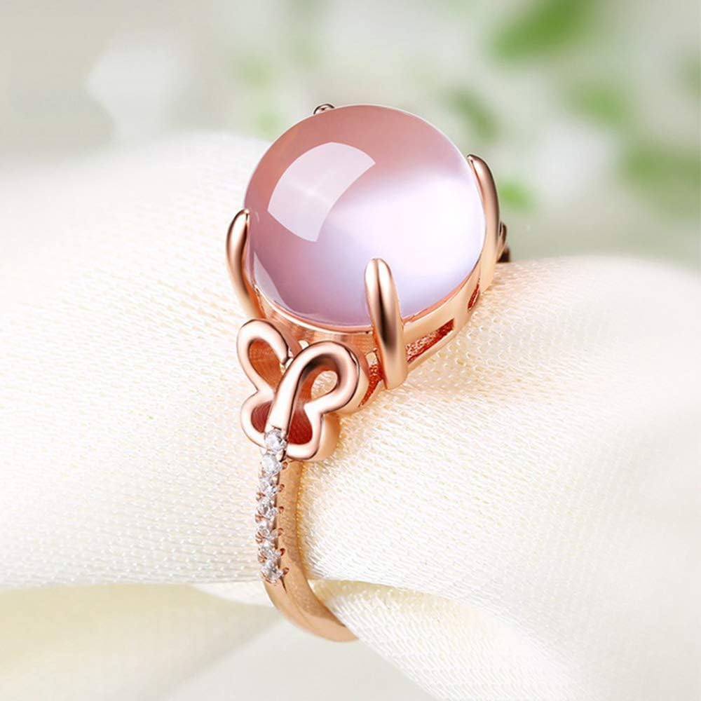 Longfu Fashion Jewelry 18k Rose Gold Filled Pink Opal Simulated Diamond CZ Crystal Butterfly Adjustable Open Ring - Image 3
