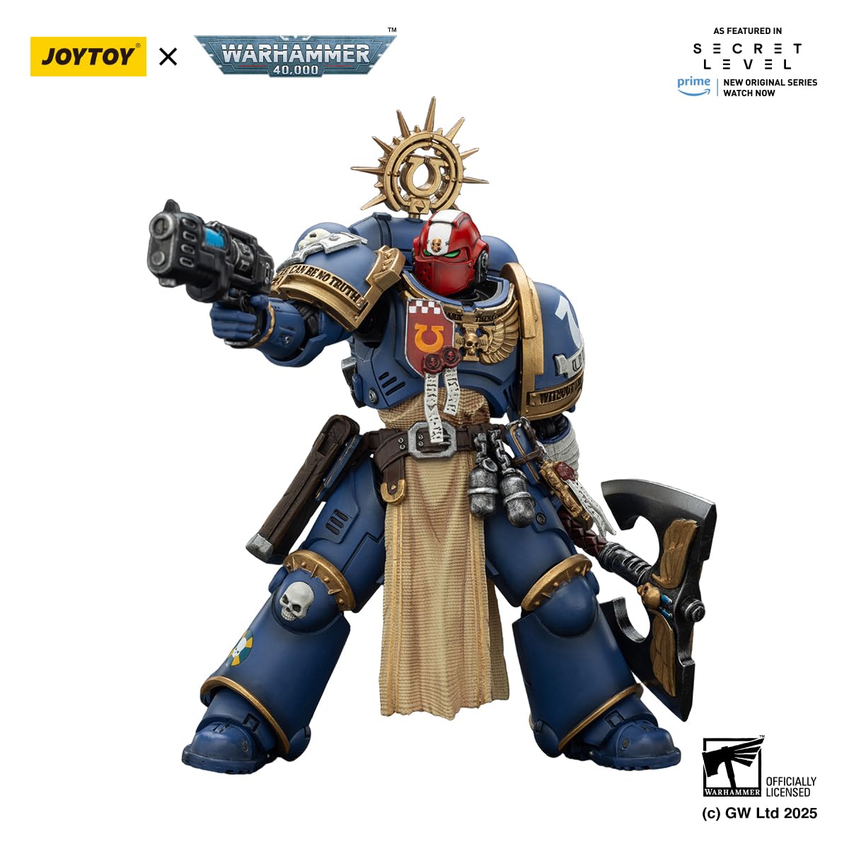 JOYTOY Metaurus Warhammer 40K 1/18 - Figuras de acción de ultramarinos Metaurus con hacha de poder Stormshield y pistola de plasma, modelo coleccionable de 4.84 pulgadas