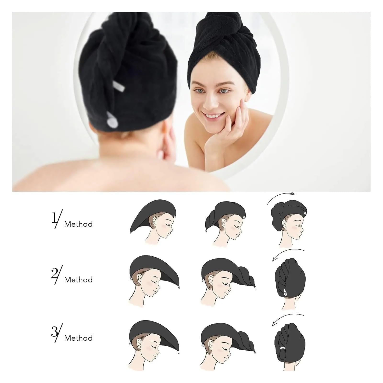 Toalla Microfibra Pelo Gorro de Microfibra for secar el Cabello, Toalla Turbante for Cabello Largo, Toallas de Secado rápido, Turbante Absorbente Suave, 4 Uds.