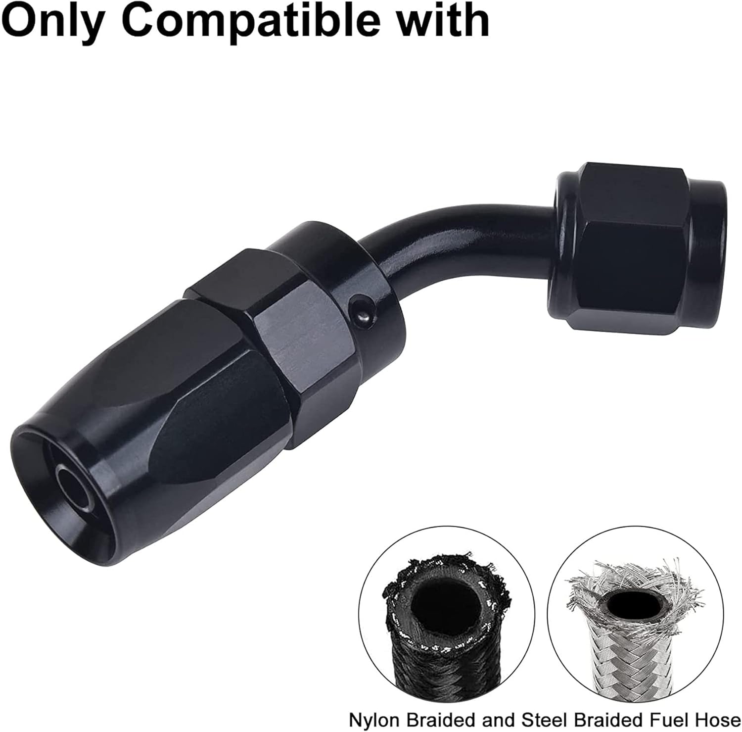 EVIL ENERGY 10AN Nylon Braided CPE Fuel Hose 10FT Black Bundle with 10AN Swivel Hose End Fitting 45 Degree Black