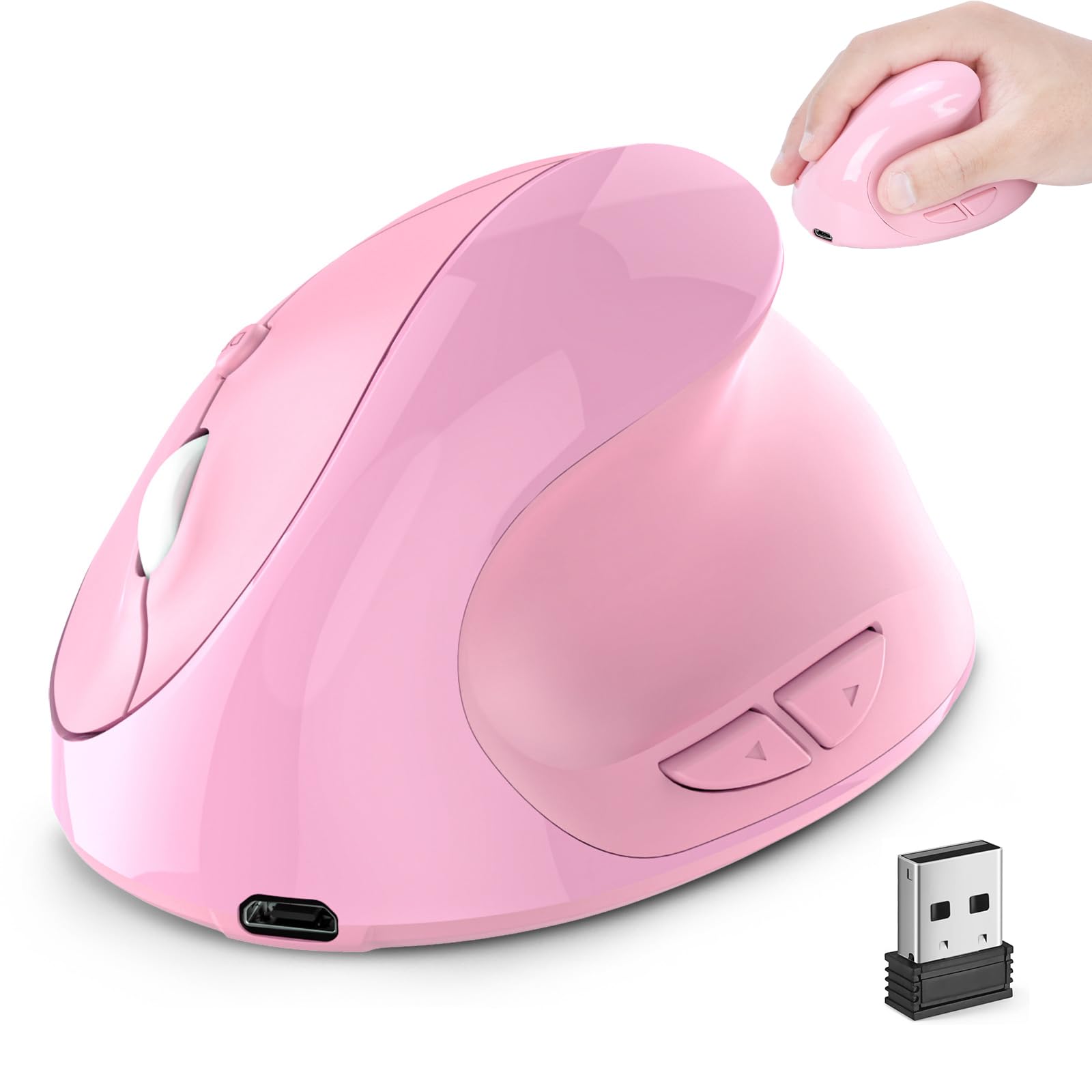 Kabellose Maus, ergonomisch, Bluetooth und USB, Dual-Modus, vertikal, leise, Multi-Gerät, Ergo-Karpaltunnel-Mäuse für Mac/PC/Laptop/Computer/Tablet/iPad/MacBook Air/Pro, Arbeit, Büro, Frauen, Mutter