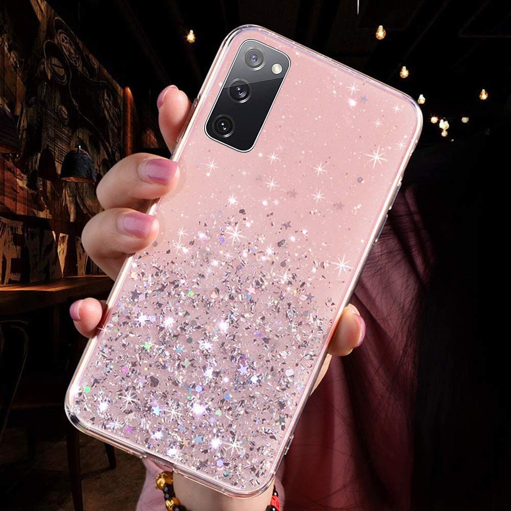 Case for Galaxy S20 FE 5G Glitter Case Girls Women Sparkly Shiny Glitter Bling Slim Soft Silicone Clear TPU Rubber Gel Skin Bumper Non-Slip Shockproof Phone Case Cover for Galaxy S20 FE 5G Case,Pink