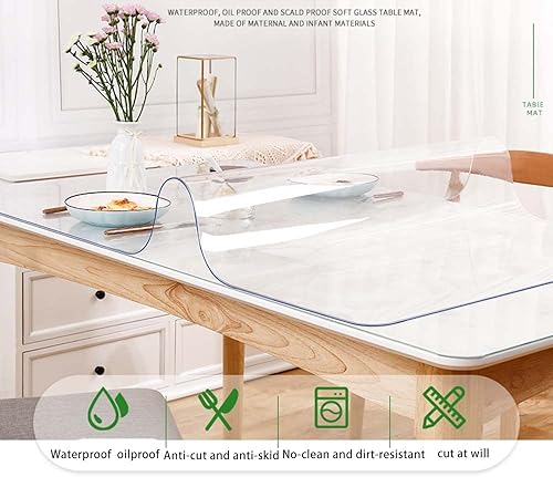 Miniatura 4 de KATE Funda transparente de escritorio de 0.069 pulgadas, tapete de vinilo de plástico para mesa de comedor, protector de mesa de comedor,