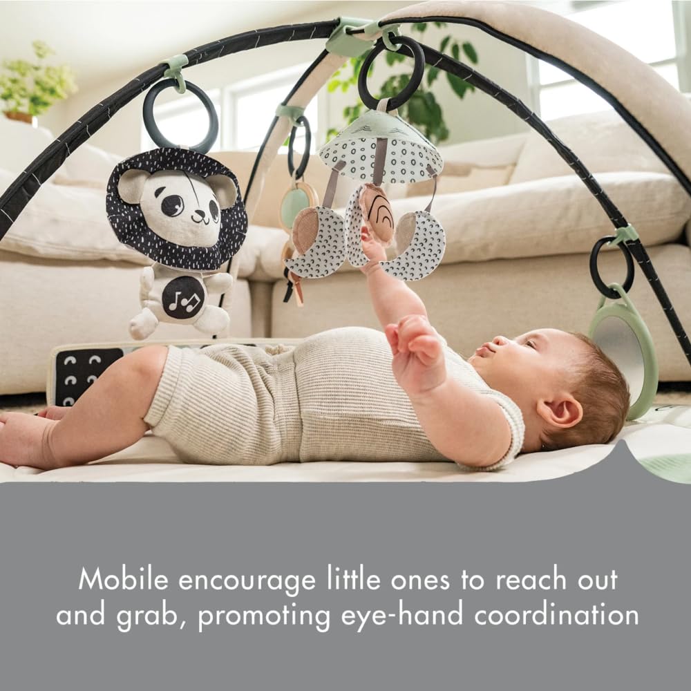 Tiny Love Classic Gymini, 2-in-1 musikalische Baby-Spielmatte, ab 0 Monaten, Baby-Spielbogen, 20 Aktivitäten, interaktives Musikspielzeug, verstellbare Bögen, Black & White Décor