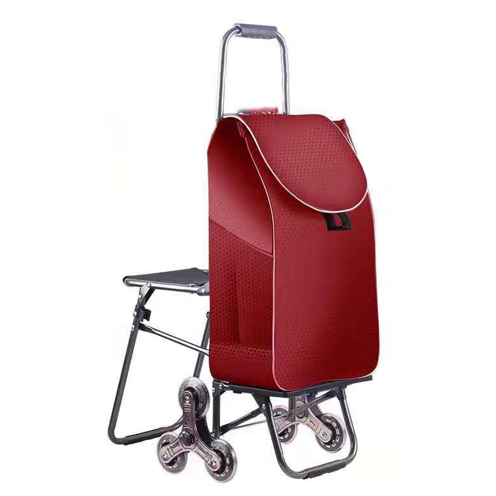 Zusammenklappbarer Treppensteiger-Trolley mit Sitz, strapazierfähiger, faltbarer Einkaufswagen, wasserdichte Abdeckung, 6 Gummiräder für einfachen Transport und Treppennavigation